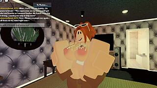 Robloxian redhead slutty snowbunny rides doggystyle, showing big tits and ass, creampied by daddy.