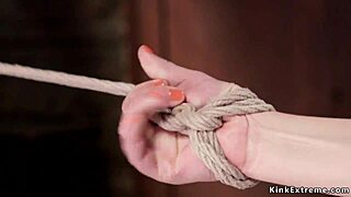 Oh man, my petite slave's clit got teased while tied up, so intense!
