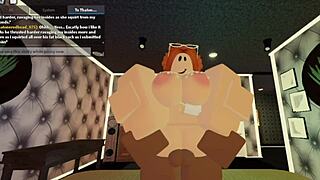Robloxian redhead slutty snowbunny rides doggystyle, showing big tits and ass, creampied by daddy.