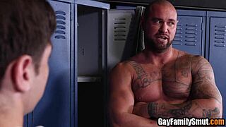 gay twink bumps into his step uncle's husband in the gym locker room for some taboo assfucking.