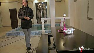 Hot gay action with nude guys sweating in steamy sauna