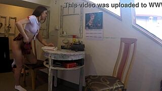 check out this hot teen's tight pussy in miniskirt without panties.