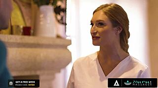 nurumassage redhead busty masseuse gets smashed hard until cum covers her