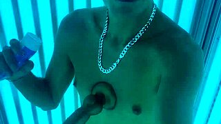 Kevin V Plays With Dildo In Public Tanning Bed