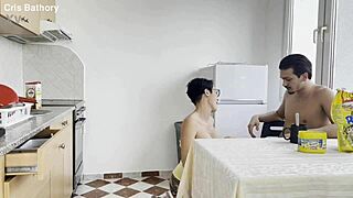 latina milf serves breakfast to stepson, but her big tits and ass lead to monster cock fucking her pussy