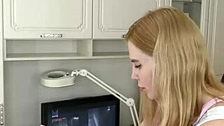 Sugarnadya waxes the client's slender legs, revealing her perfect ass close up