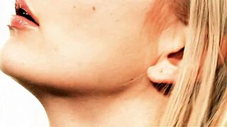 Hey, wanna see this stunning blonde in lingerie stroke her shaved clit up close?