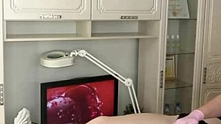 Sugarnadya waxes the client's slender legs, revealing her perfect ass close up