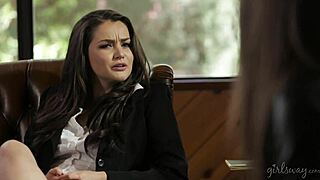 Lesbian therapist Allie Haze, Karla Kush, and Riley Reid dive into steamy cunilingus action.