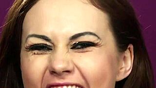 Naughty Peach Gets Cumshot On Her Face, Swallowing All The Load!