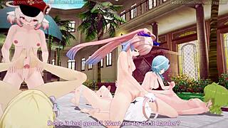 Genshin girls KOKOMI and EULA suck in GROUP.