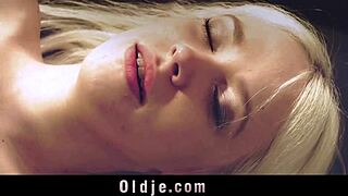 bald old man drills cute blonde chick hard at gym