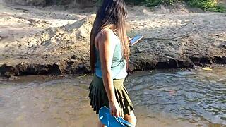 Found a slut in the countryside, led to river sex in cabin?