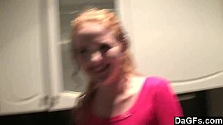 amateur lesbians kiss and lick in the kitchen?