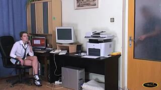 Blonde Teen Sucked And Fucked By Old Man In Office