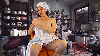 cinderella is sewing dresses without panties, showing her juicy pussy to the stepsisters