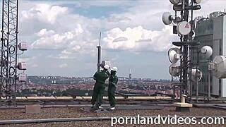 Interracial Workers Double Penetrate Skinny Teen Whore Outdoors