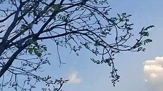 latina babe shows shaved pussy in public park