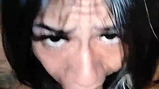 Latina bitch performs deepthroat on big cock