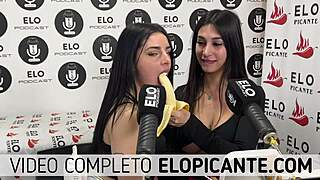 mielcita and almendra suck banana with cream and swallow