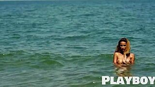 Cute Blonde Milf Cara Mell Strips on Beach Showing Perfect Tits