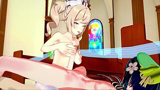 Barbara x Venti uncensored sex in Genshin church hentai.
