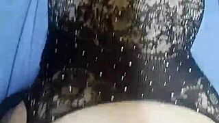 Danielita on all fours in black begs for doggystyle