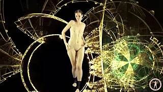 Sweet asian dances to music with psychedelic background