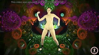 Sweet asian dances to music with psychedelic background