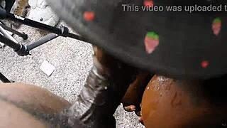 Amateur black whore gives sloppy blowjob to big cock