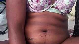 Ebony Naejaexx Masturbates With Dildo Outdoors