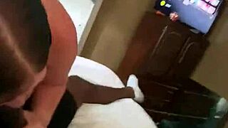 Amateur girl passionately sucks on hard cock