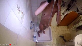 Boyfriends enjoy a steamy shower together