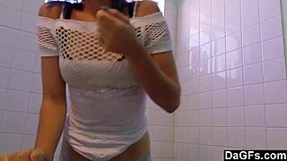 Very Attractive Tattooed Teen Pleasures Herself In Bathroom With Slaps