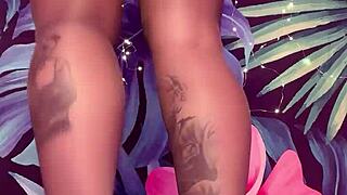 teasing in ripped pantyhose and latex dress with big tits