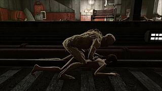 brunette gets anal from monster in subway rubble