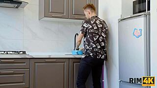 rim4k russian girl in red stockings and friend enjoy threesome 😍