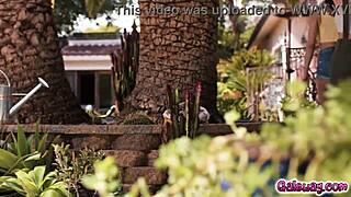 Alexis Tae and Lumi Ray garden then celebrate with lesbian tribbing