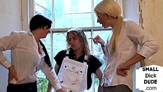 dominas wank micro penis in threesome?