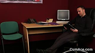 kinky babe gets jizz shot on her face while sucking all the ejaculate in blowbang bukkake