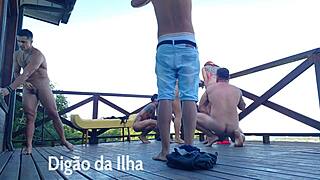 fucking curvy redhead's fat ass outdoor on balcony.