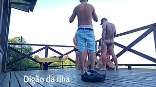 fucking curvy redhead's fat ass outdoor on balcony.