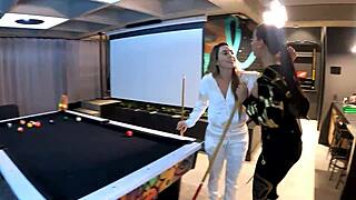 Three some with two passionate Latinas on a billiard table