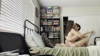 amateurs wife and husband engage in foreplay, saddle position, kissing, and intimate missionary sex