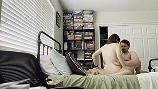 amateurs wife and husband engage in foreplay, saddle position, kissing, and intimate missionary sex