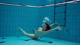 czech chick vesta enters swimming pool naked