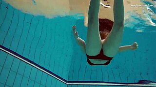 czech chick vesta enters swimming pool naked