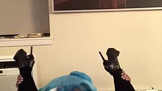 Hazelnutxxx in halloween cosplay with blue hair