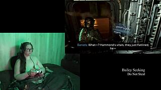 Naked Brunette Plays Deadspace with Big Tits