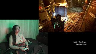 Naked Brunette Plays Deadspace with Big Tits